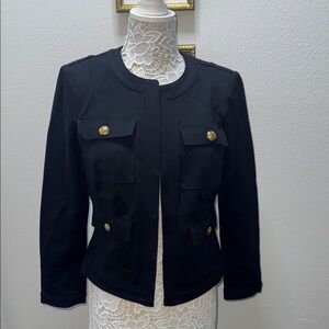 White House Black Market Elegant Black Jacket with Gold Accents